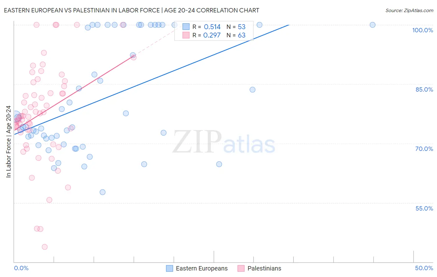 Eastern European vs Palestinian In Labor Force | Age 20-24