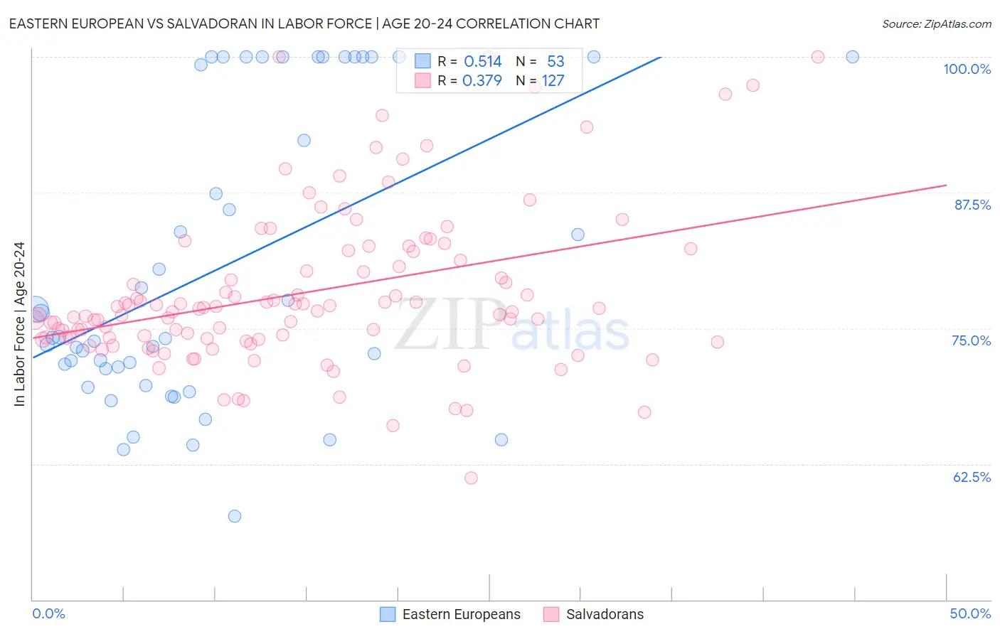 Eastern European vs Salvadoran In Labor Force | Age 20-24