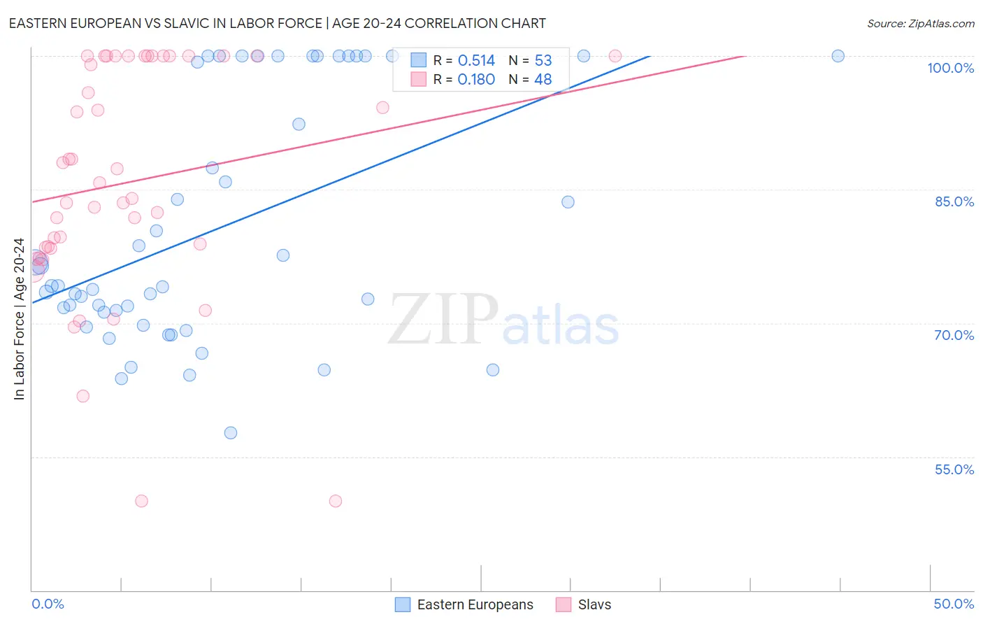 Eastern European vs Slavic In Labor Force | Age 20-24