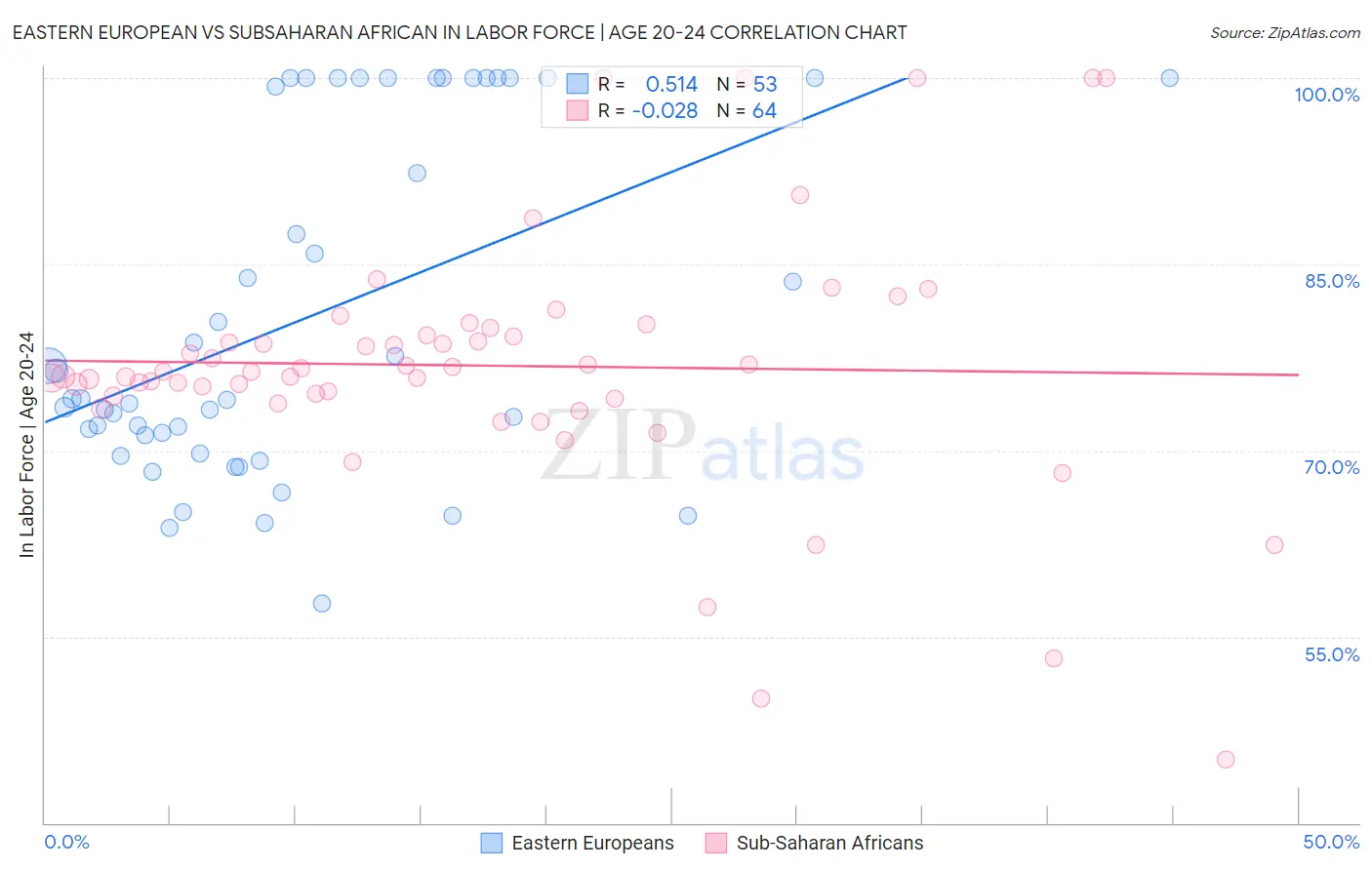 Eastern European vs Subsaharan African In Labor Force | Age 20-24