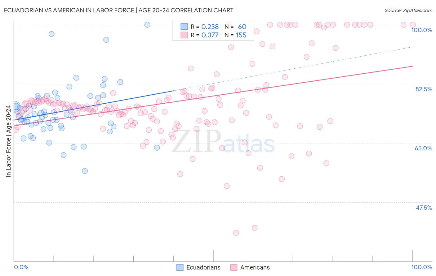 Ecuadorian vs American In Labor Force | Age 20-24