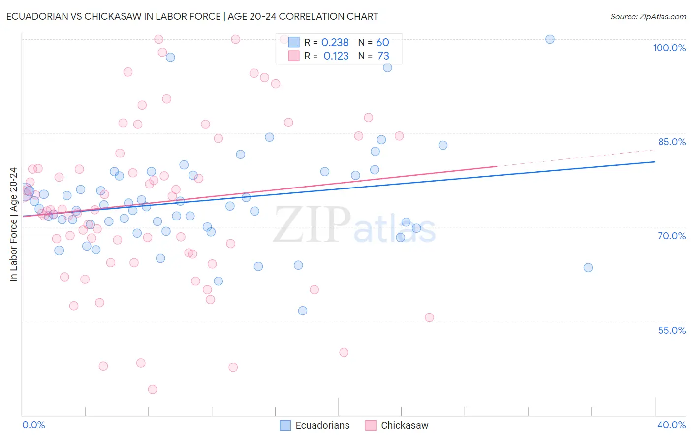 Ecuadorian vs Chickasaw In Labor Force | Age 20-24