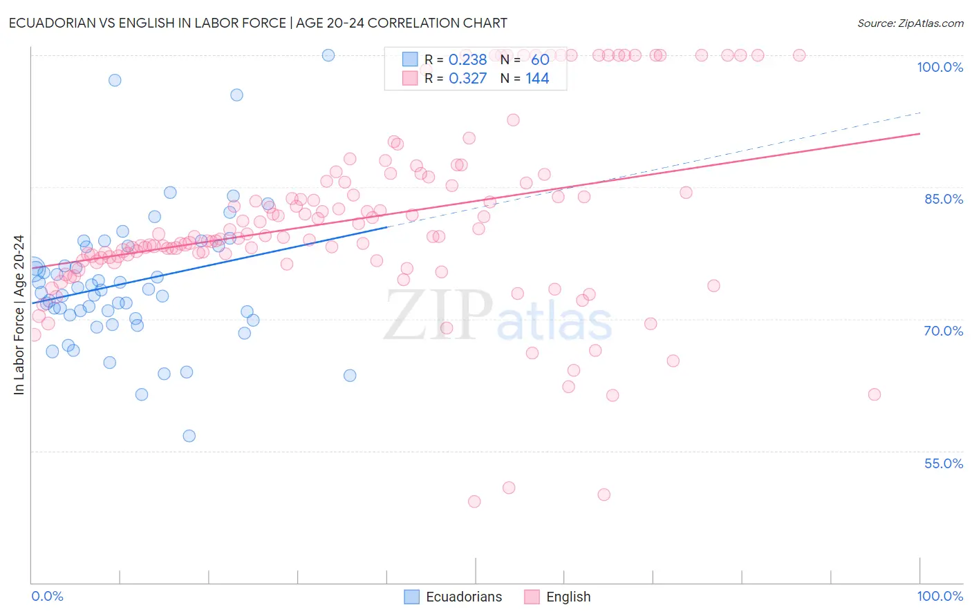 Ecuadorian vs English In Labor Force | Age 20-24