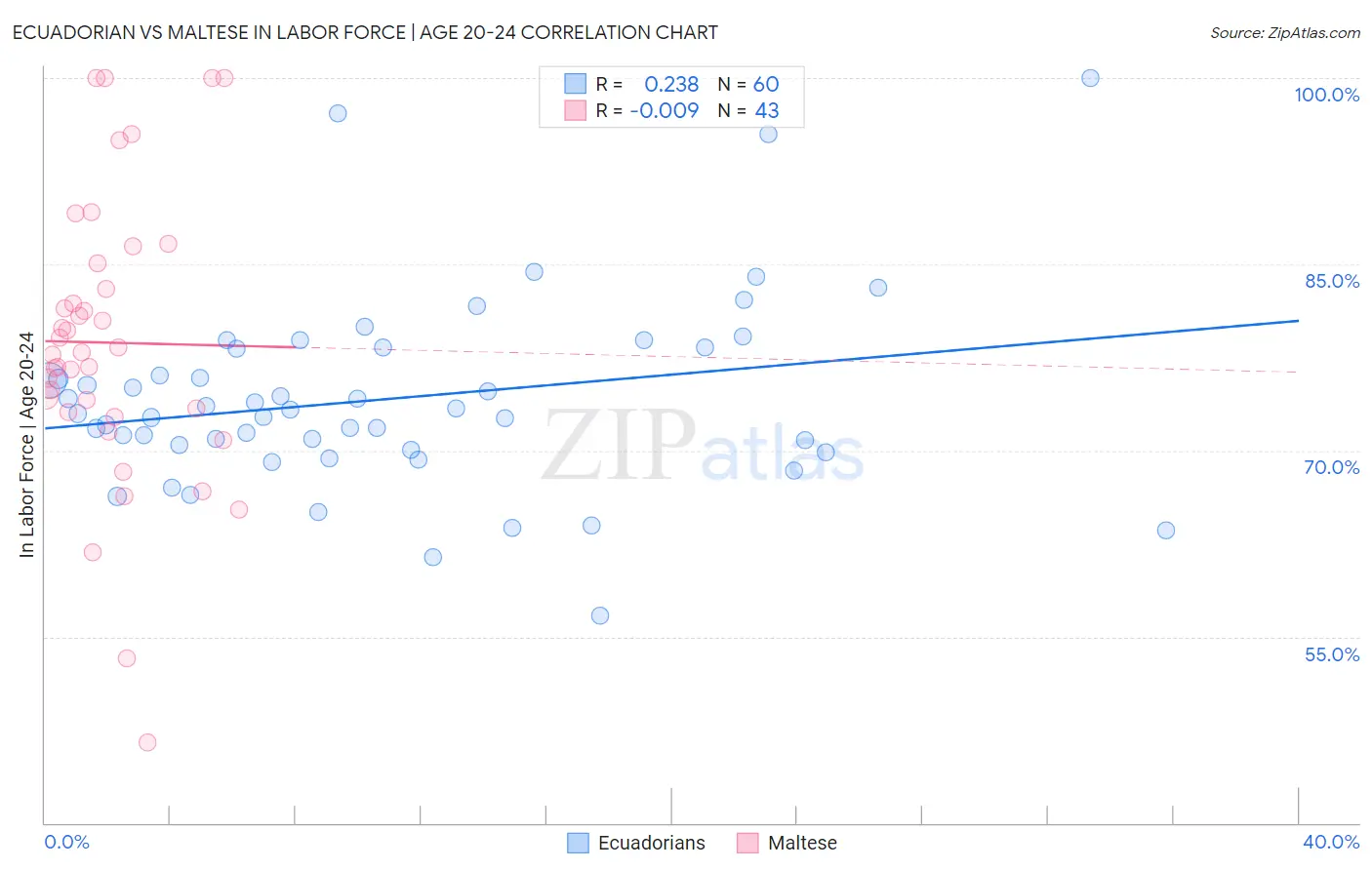 Ecuadorian vs Maltese In Labor Force | Age 20-24