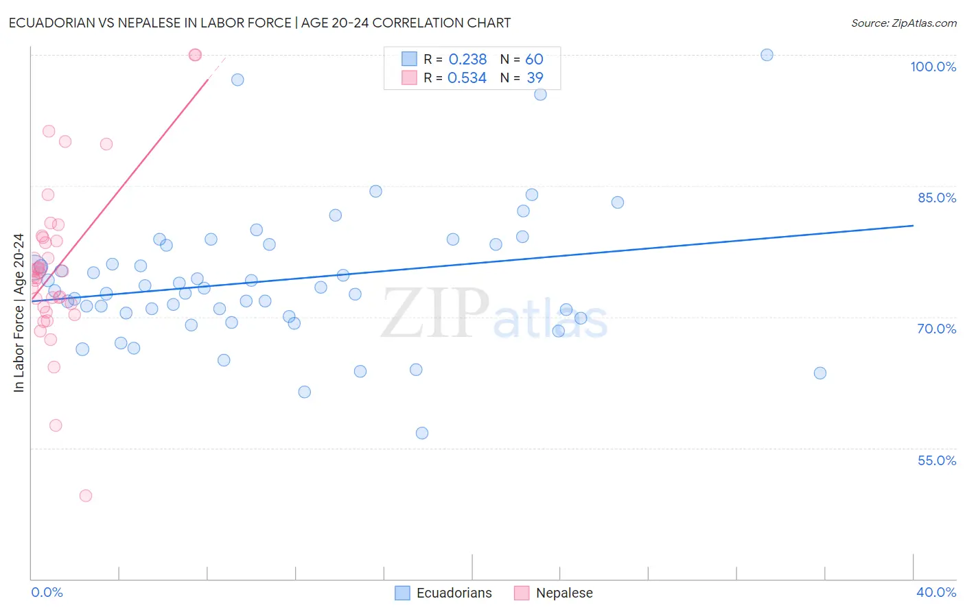 Ecuadorian vs Nepalese In Labor Force | Age 20-24