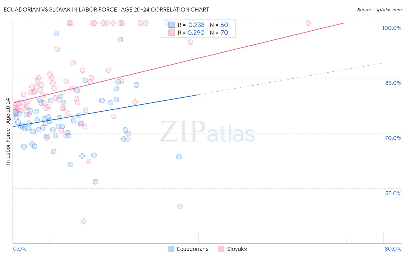 Ecuadorian vs Slovak In Labor Force | Age 20-24