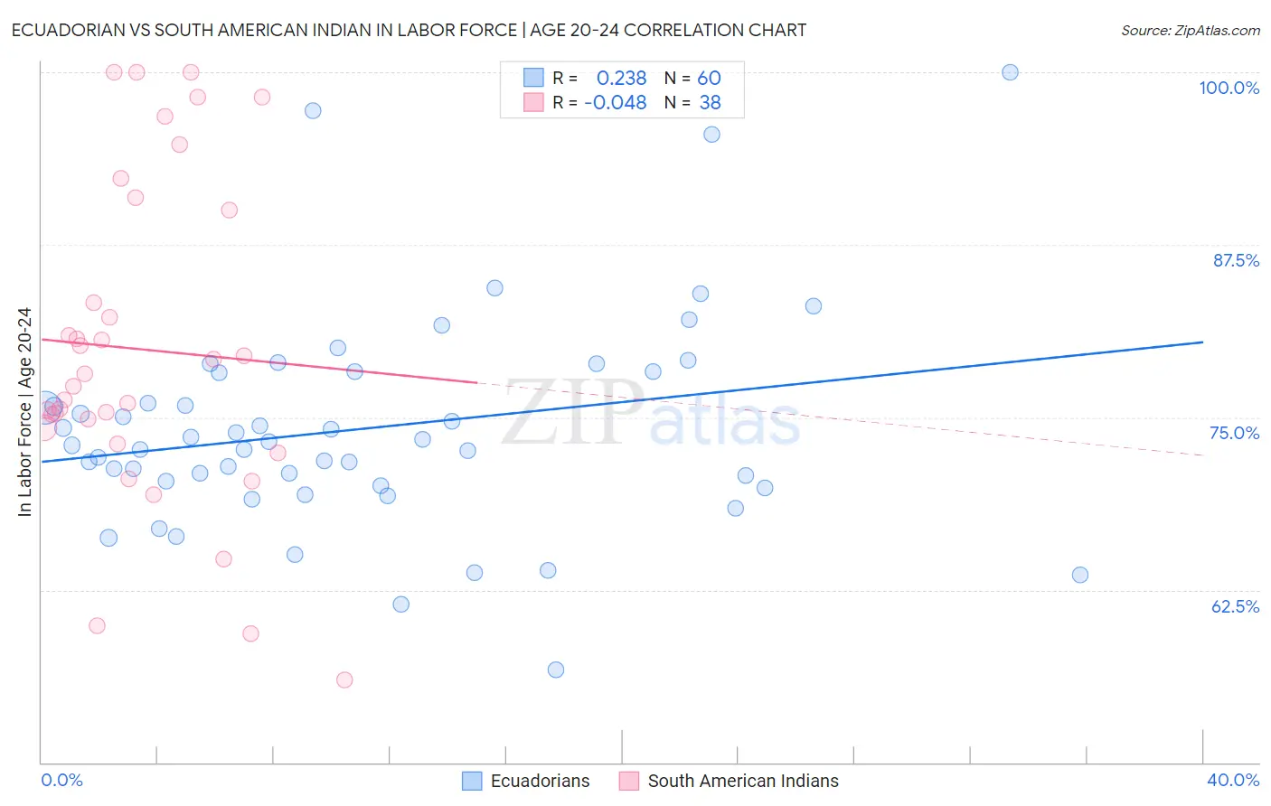Ecuadorian vs South American Indian In Labor Force | Age 20-24