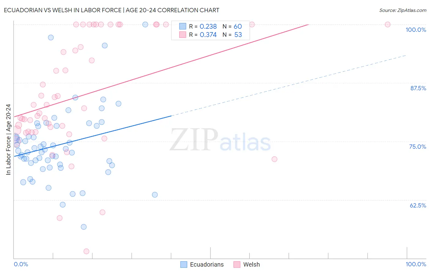 Ecuadorian vs Welsh In Labor Force | Age 20-24
