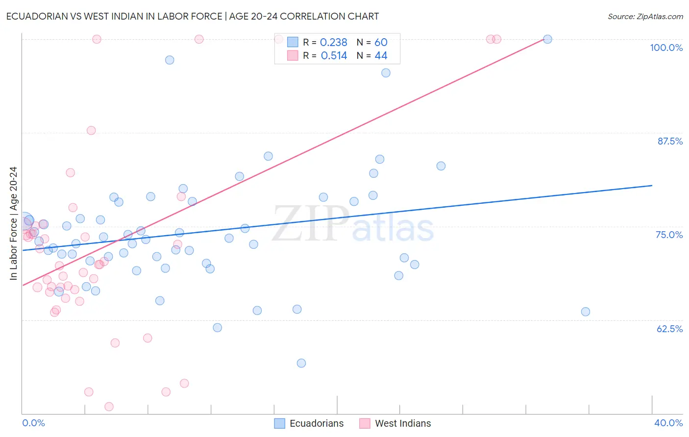 Ecuadorian vs West Indian In Labor Force | Age 20-24