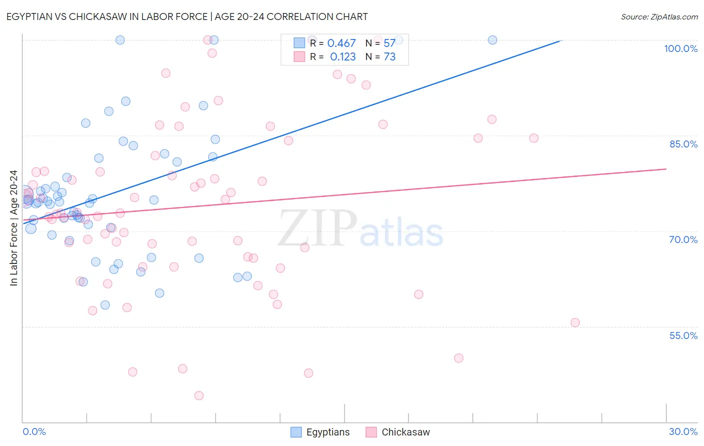 Egyptian vs Chickasaw In Labor Force | Age 20-24