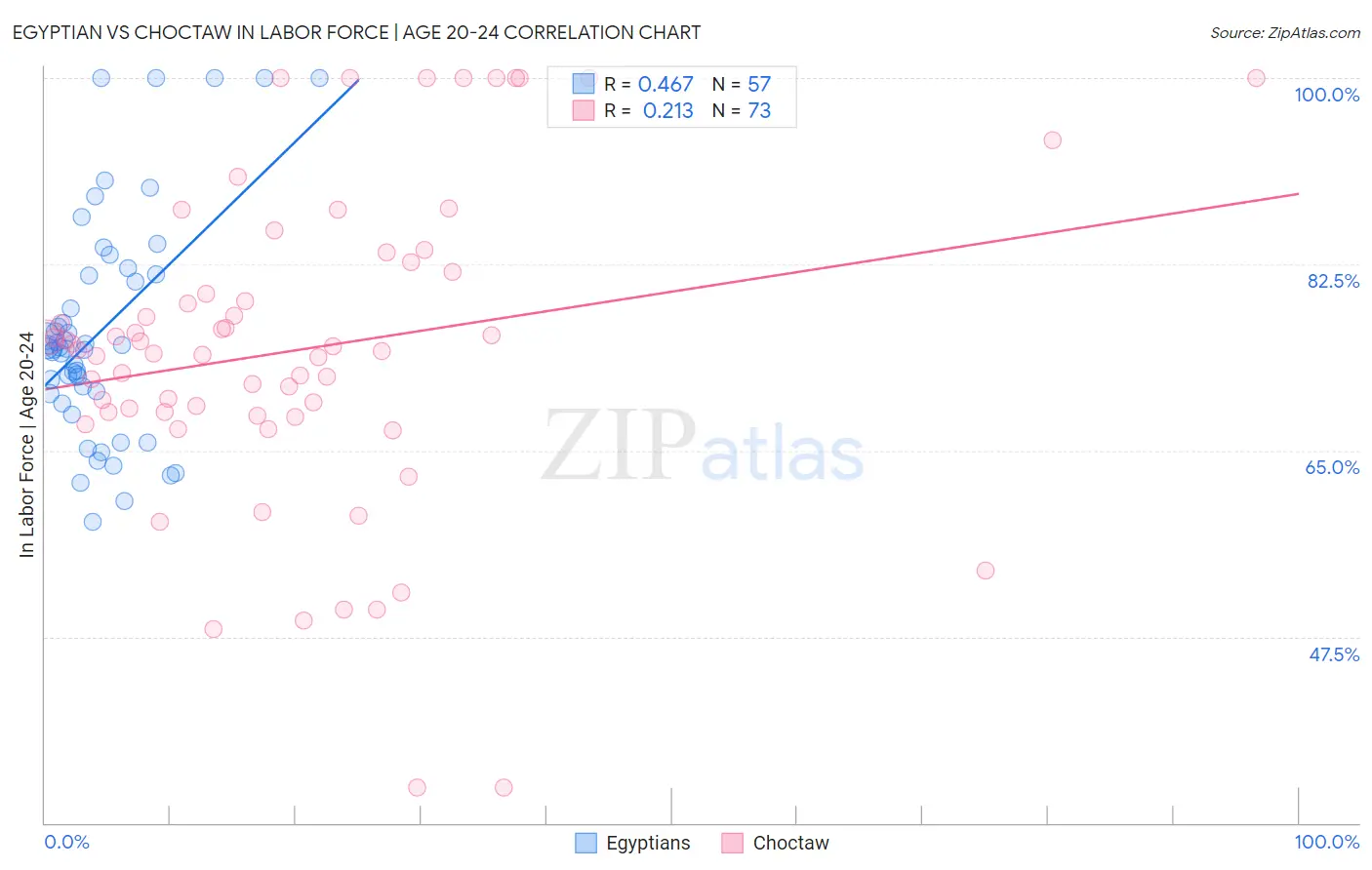 Egyptian vs Choctaw In Labor Force | Age 20-24