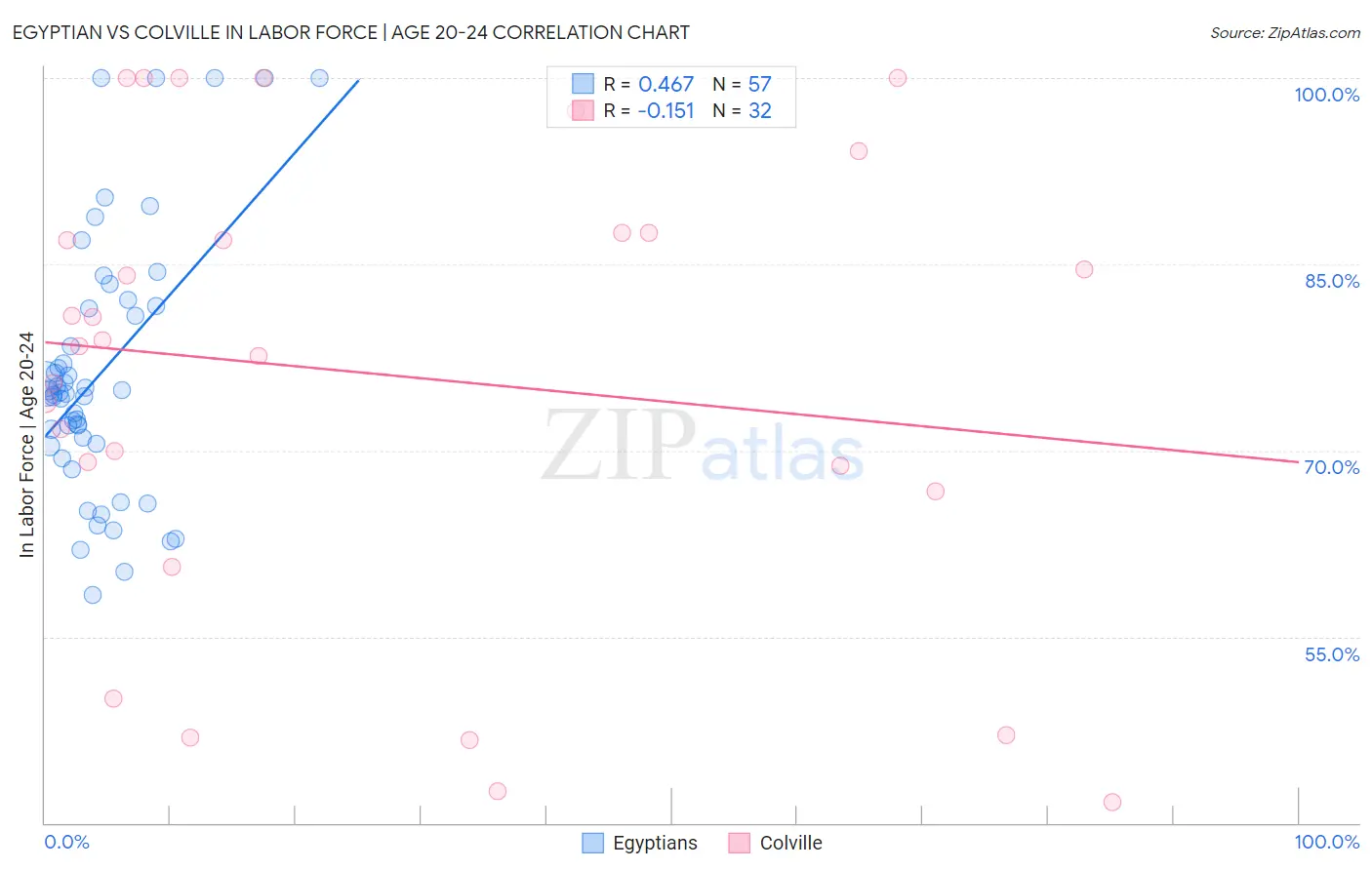 Egyptian vs Colville In Labor Force | Age 20-24