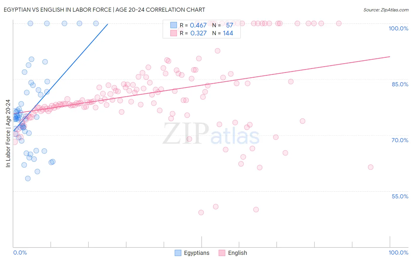 Egyptian vs English In Labor Force | Age 20-24
