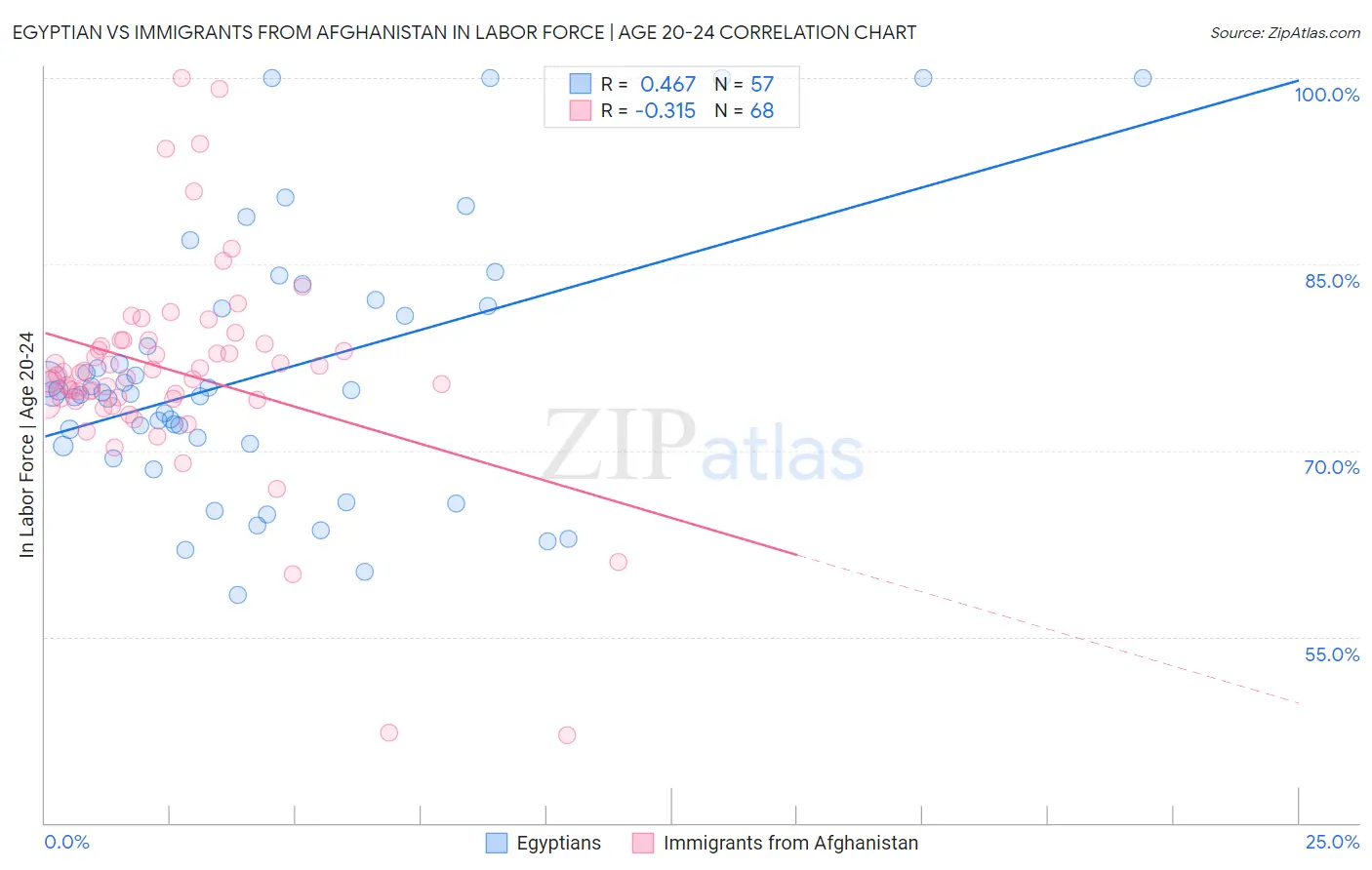 Egyptian vs Immigrants from Afghanistan In Labor Force | Age 20-24