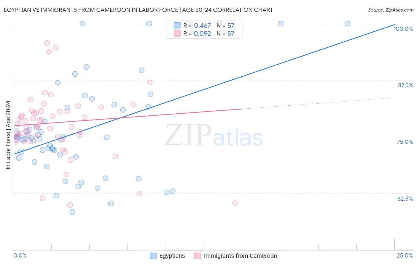 Egyptian vs Immigrants from Cameroon In Labor Force | Age 20-24