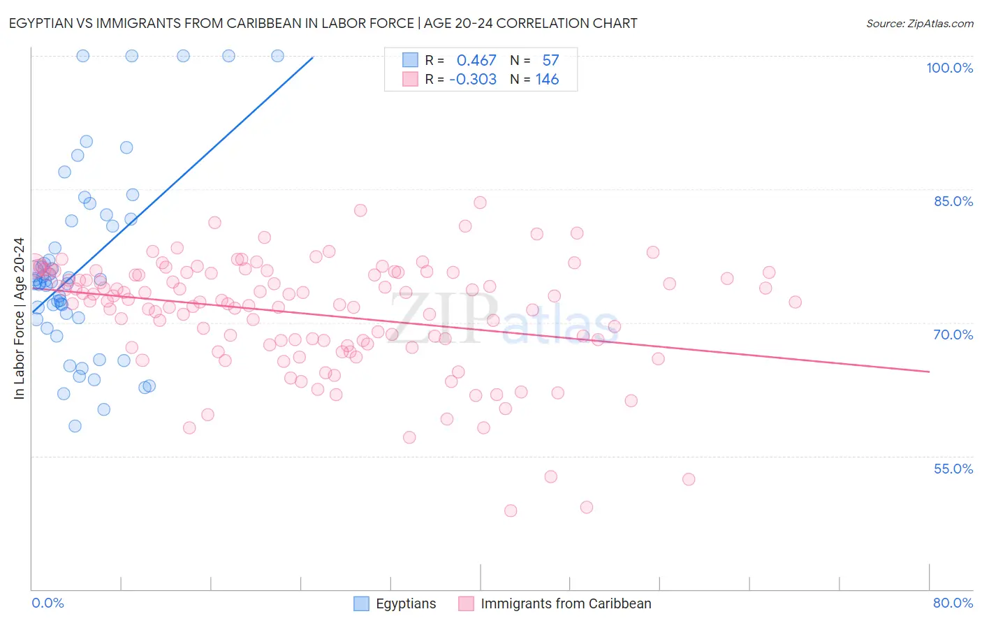 Egyptian vs Immigrants from Caribbean In Labor Force | Age 20-24