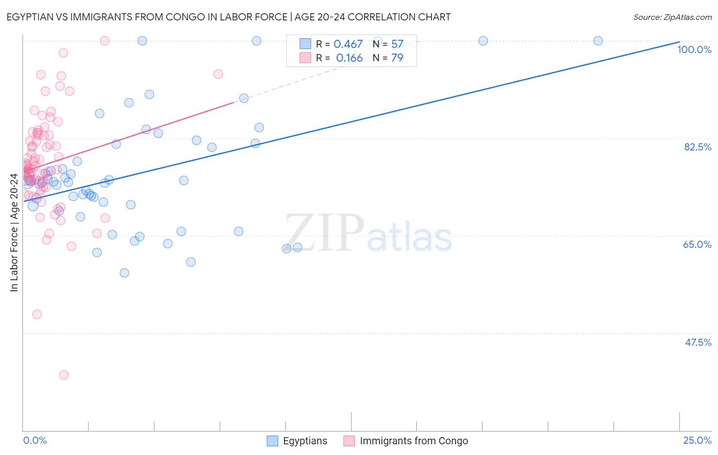 Egyptian vs Immigrants from Congo In Labor Force | Age 20-24
