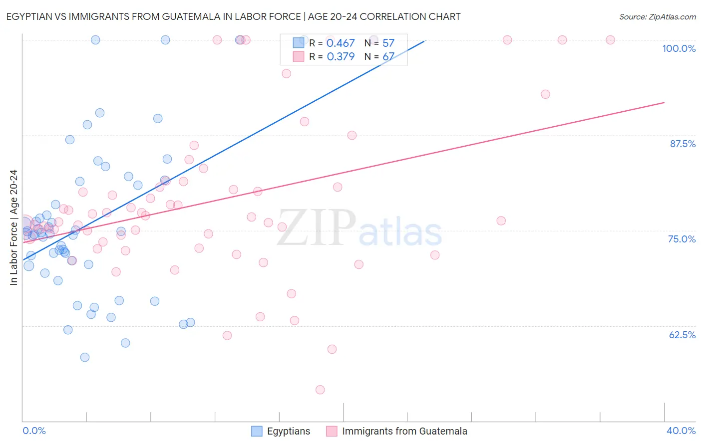 Egyptian vs Immigrants from Guatemala In Labor Force | Age 20-24