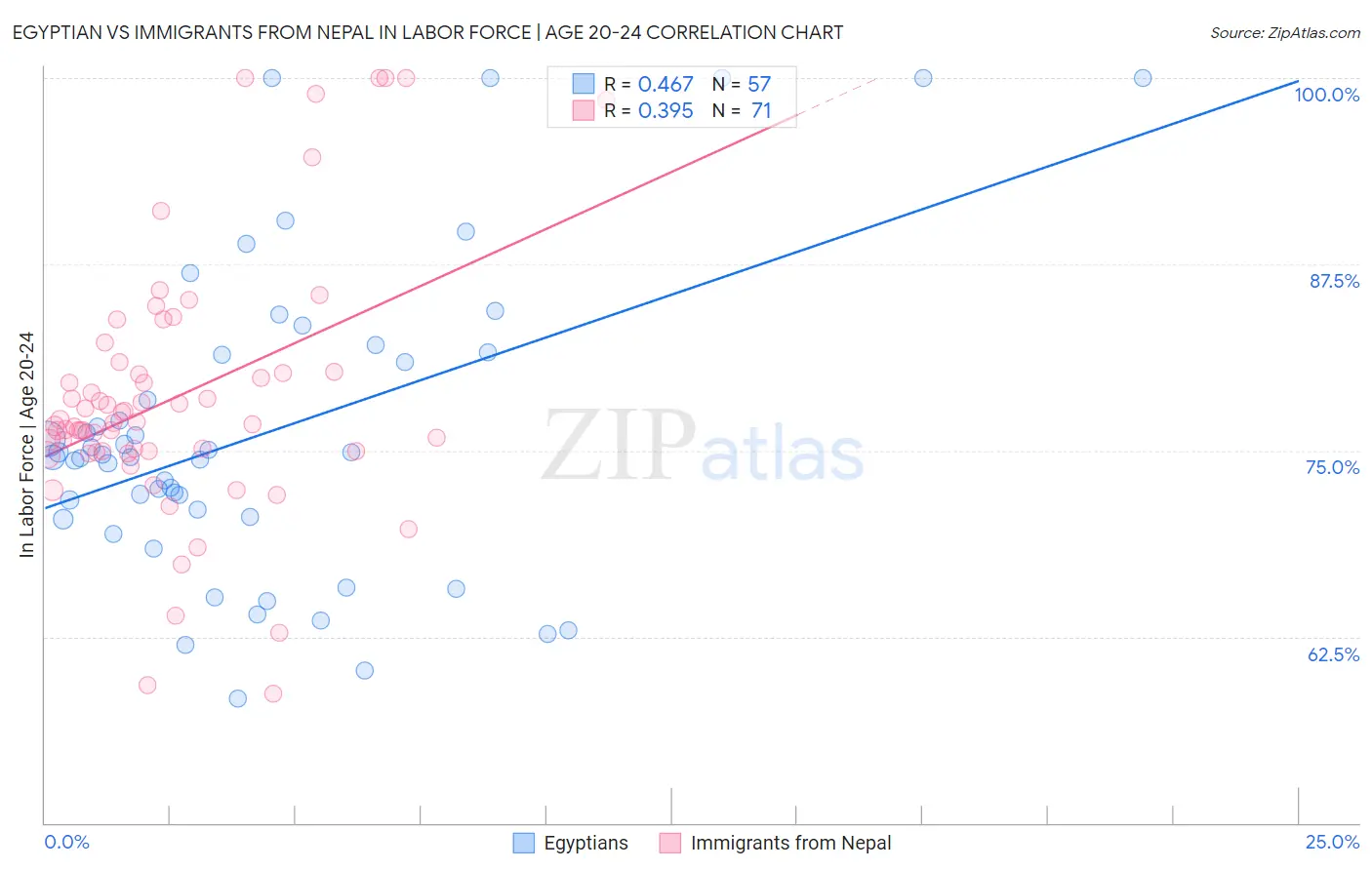 Egyptian vs Immigrants from Nepal In Labor Force | Age 20-24