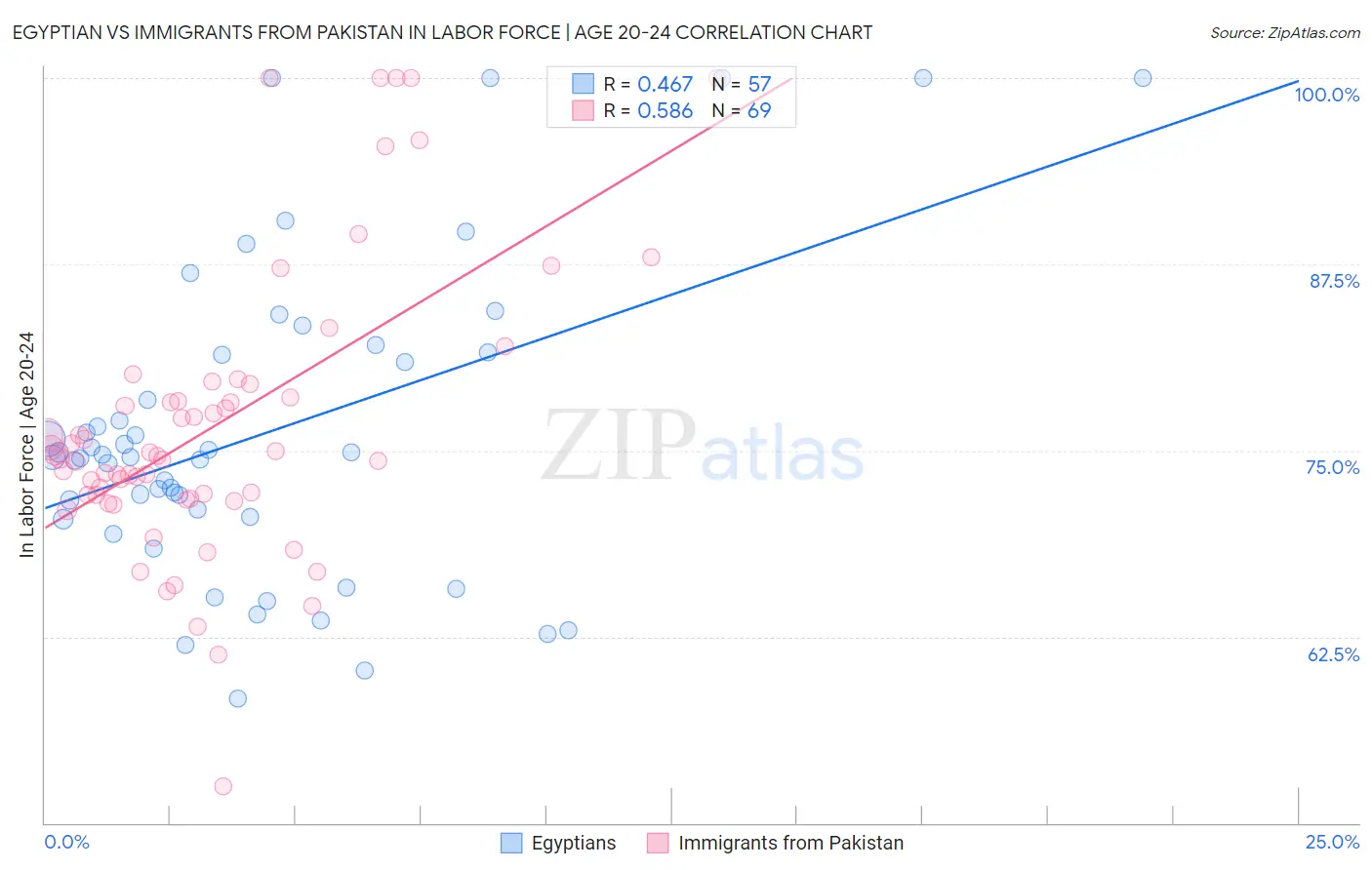 Egyptian vs Immigrants from Pakistan In Labor Force | Age 20-24