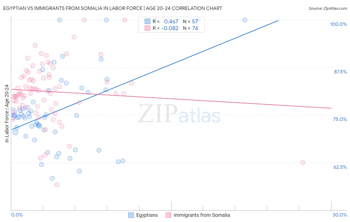 Egyptian vs Immigrants from Somalia In Labor Force | Age 20-24