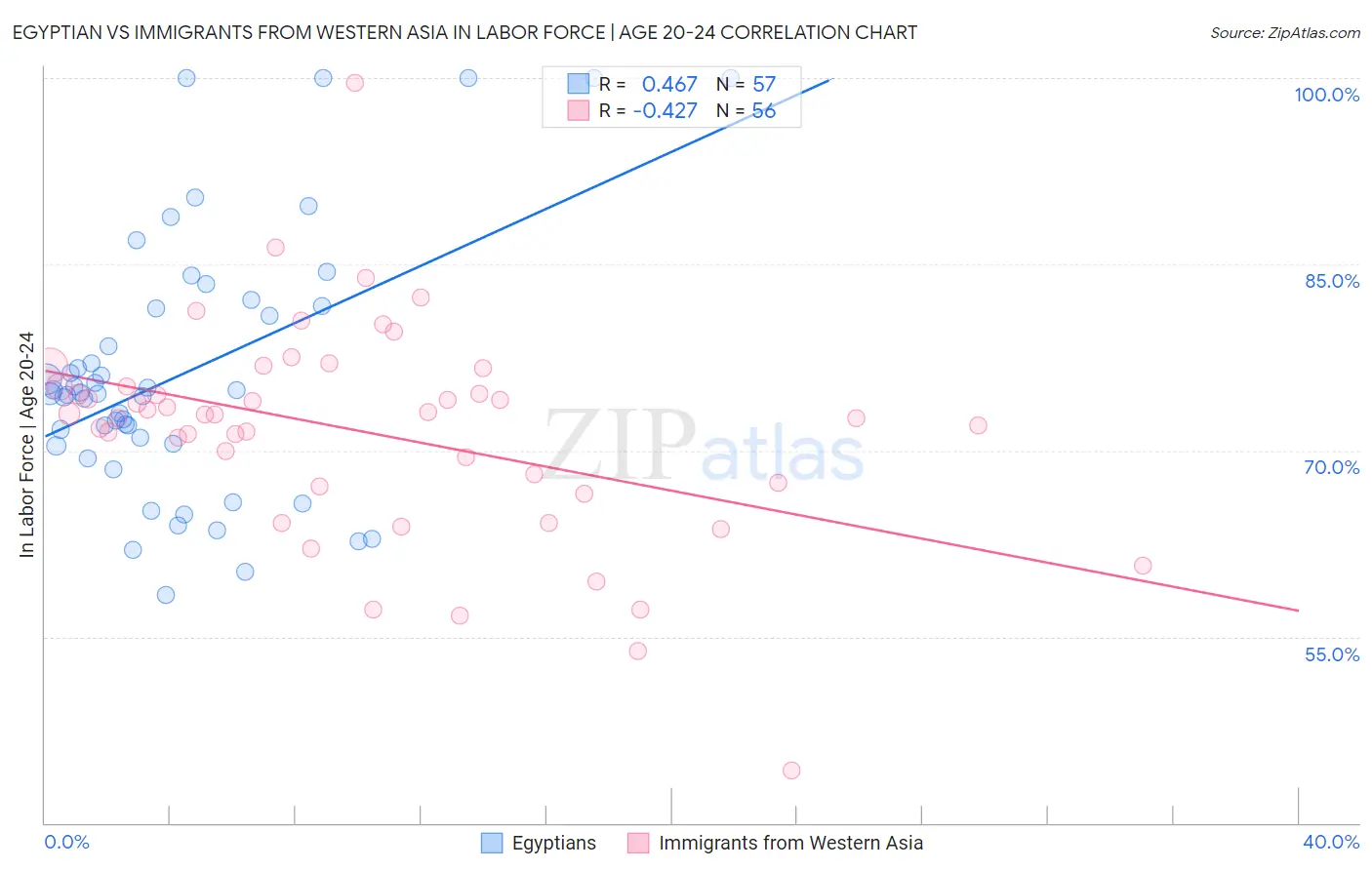 Egyptian vs Immigrants from Western Asia In Labor Force | Age 20-24