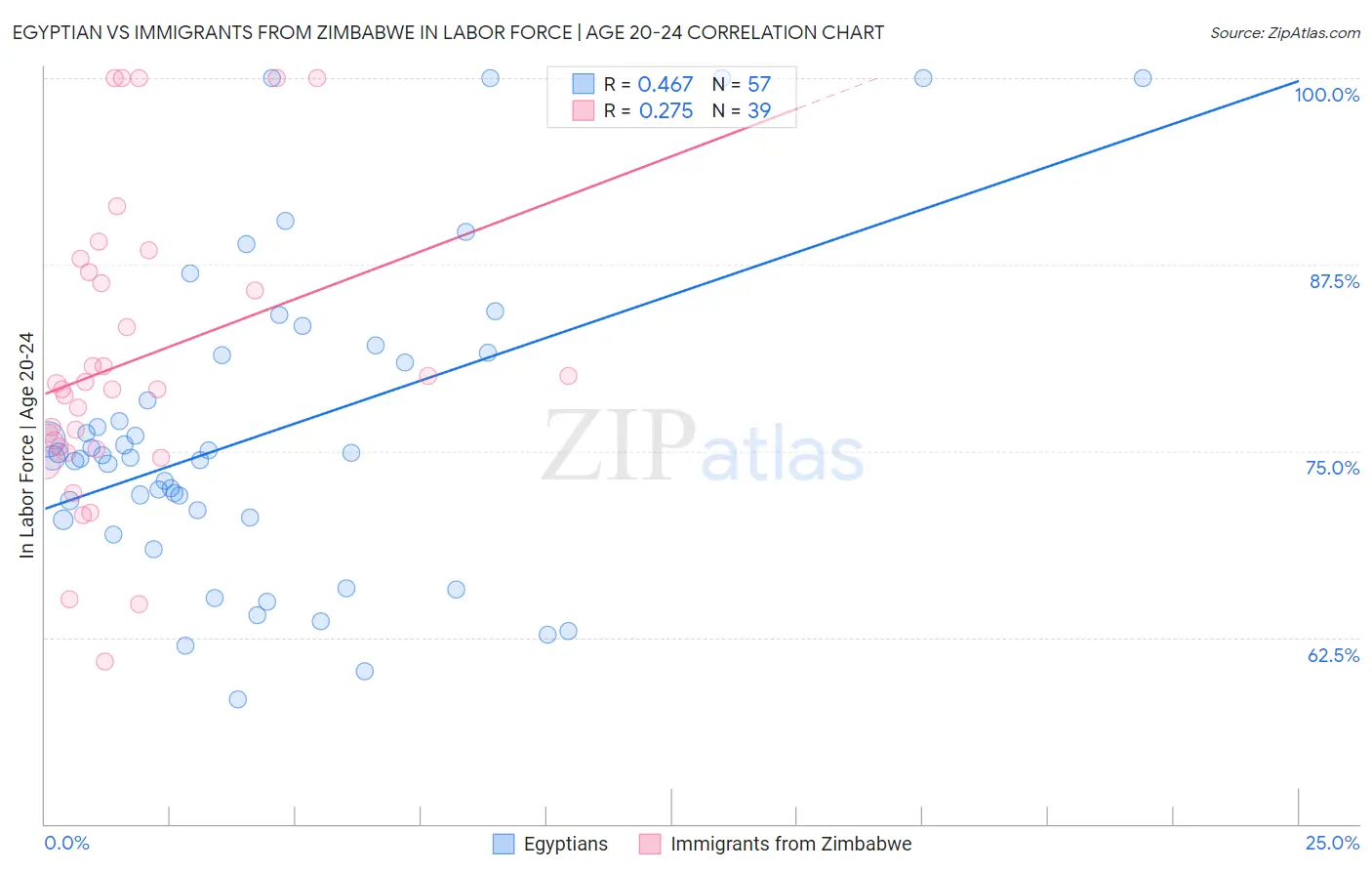 Egyptian vs Immigrants from Zimbabwe In Labor Force | Age 20-24