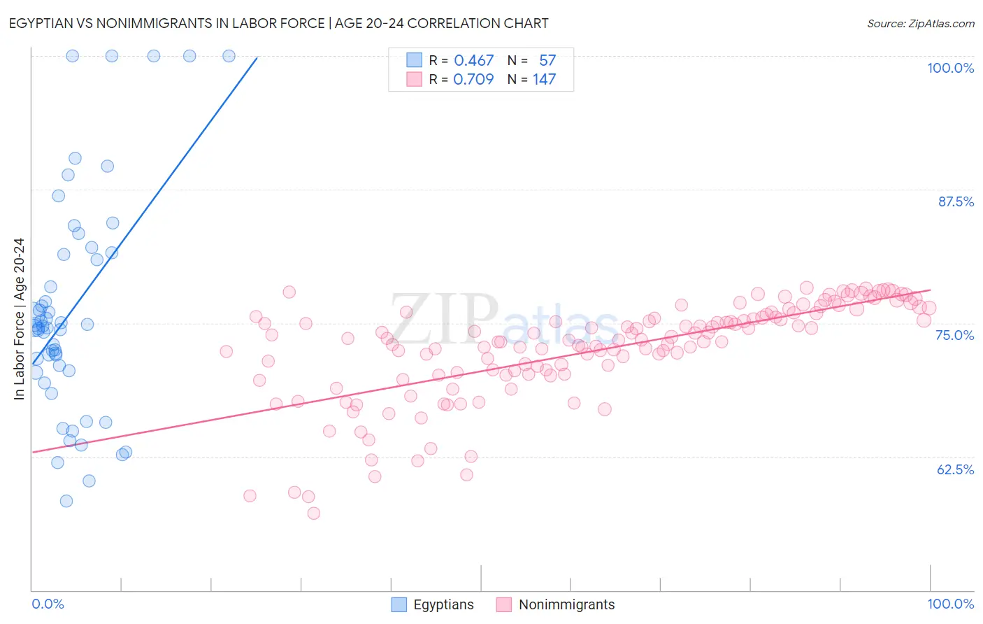 Egyptian vs Nonimmigrants In Labor Force | Age 20-24