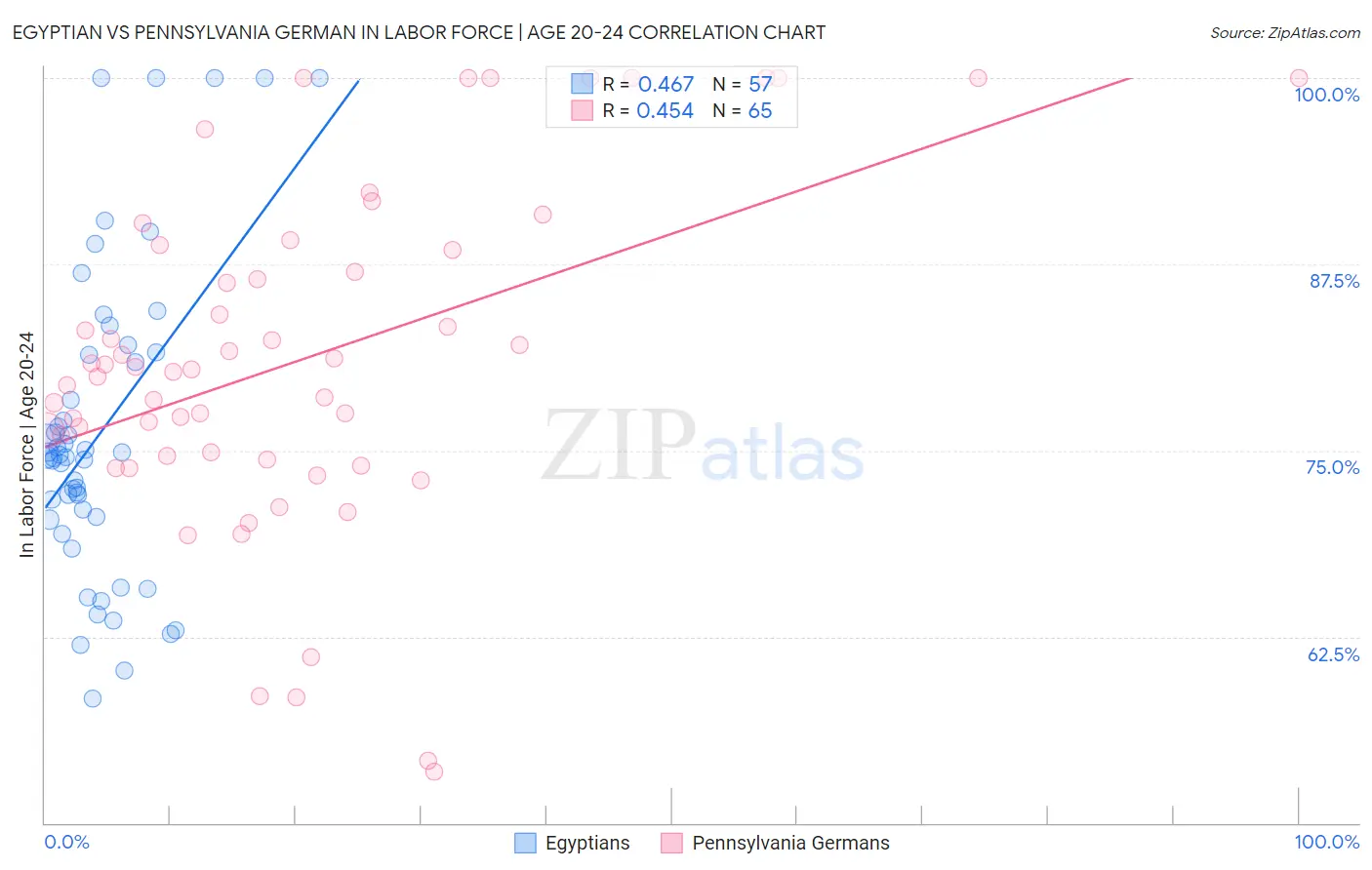 Egyptian vs Pennsylvania German In Labor Force | Age 20-24