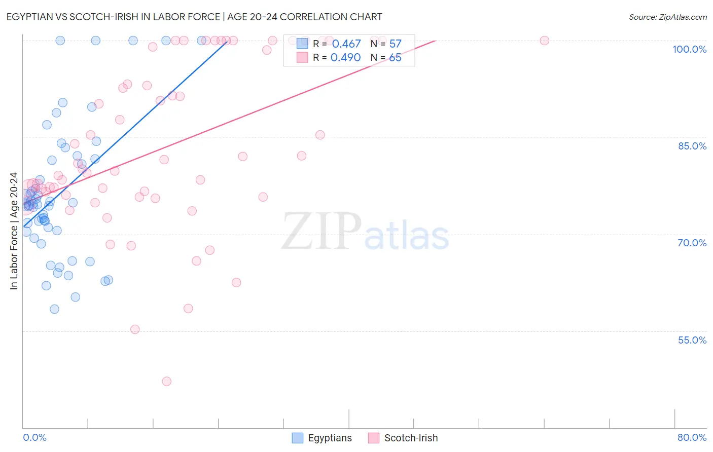 Egyptian vs Scotch-Irish In Labor Force | Age 20-24