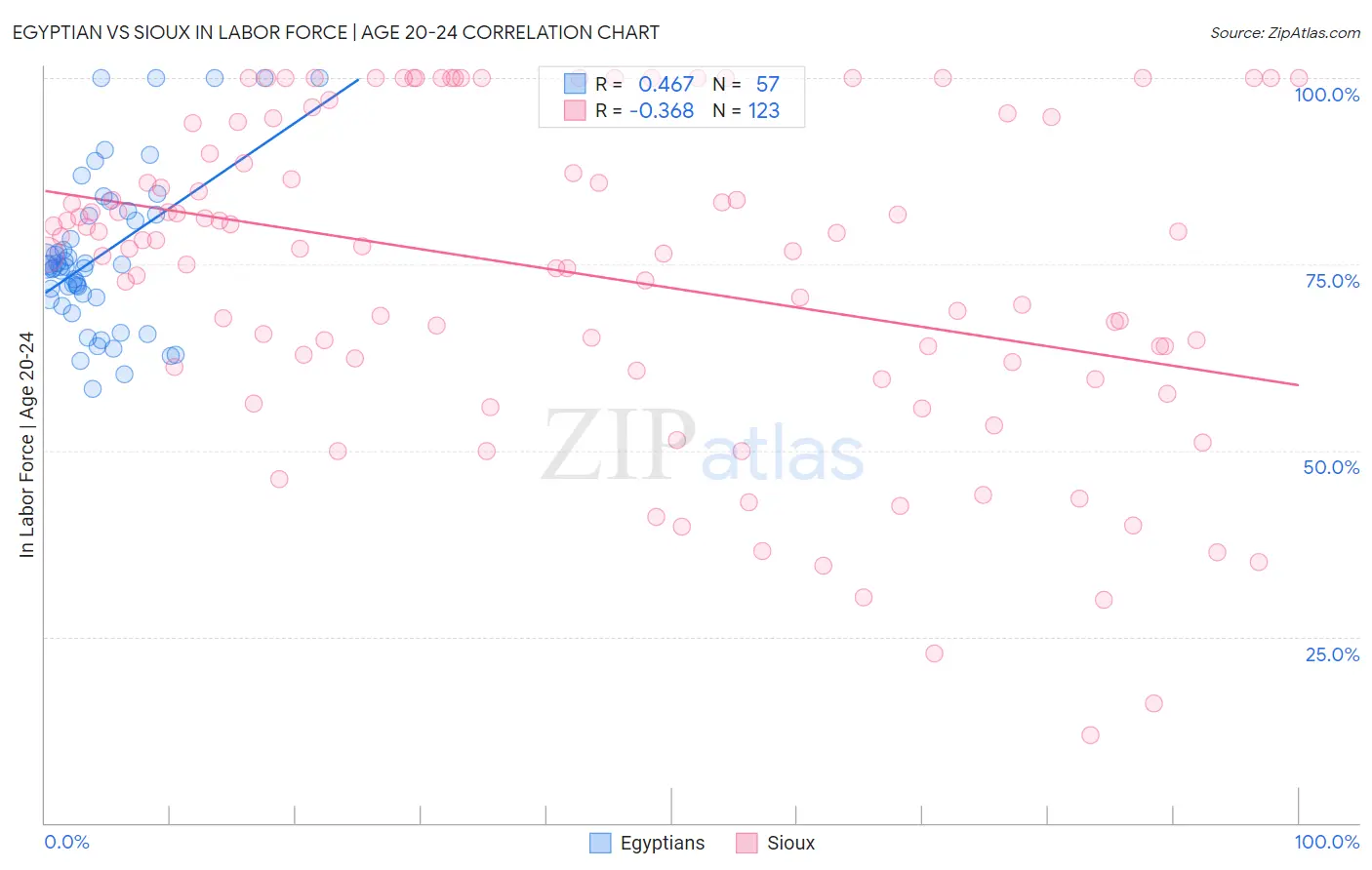 Egyptian vs Sioux In Labor Force | Age 20-24