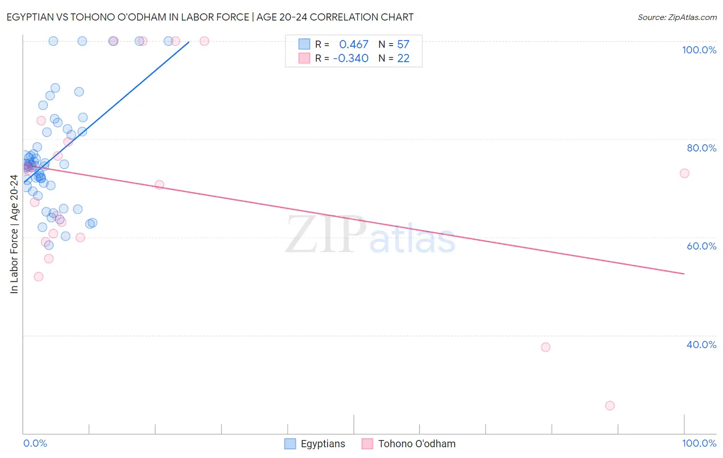 Egyptian vs Tohono O'odham In Labor Force | Age 20-24