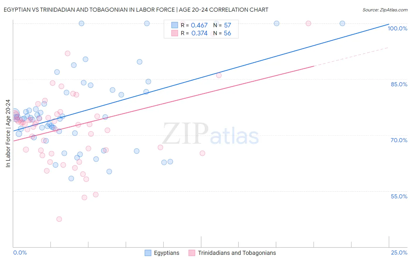 Egyptian vs Trinidadian and Tobagonian In Labor Force | Age 20-24