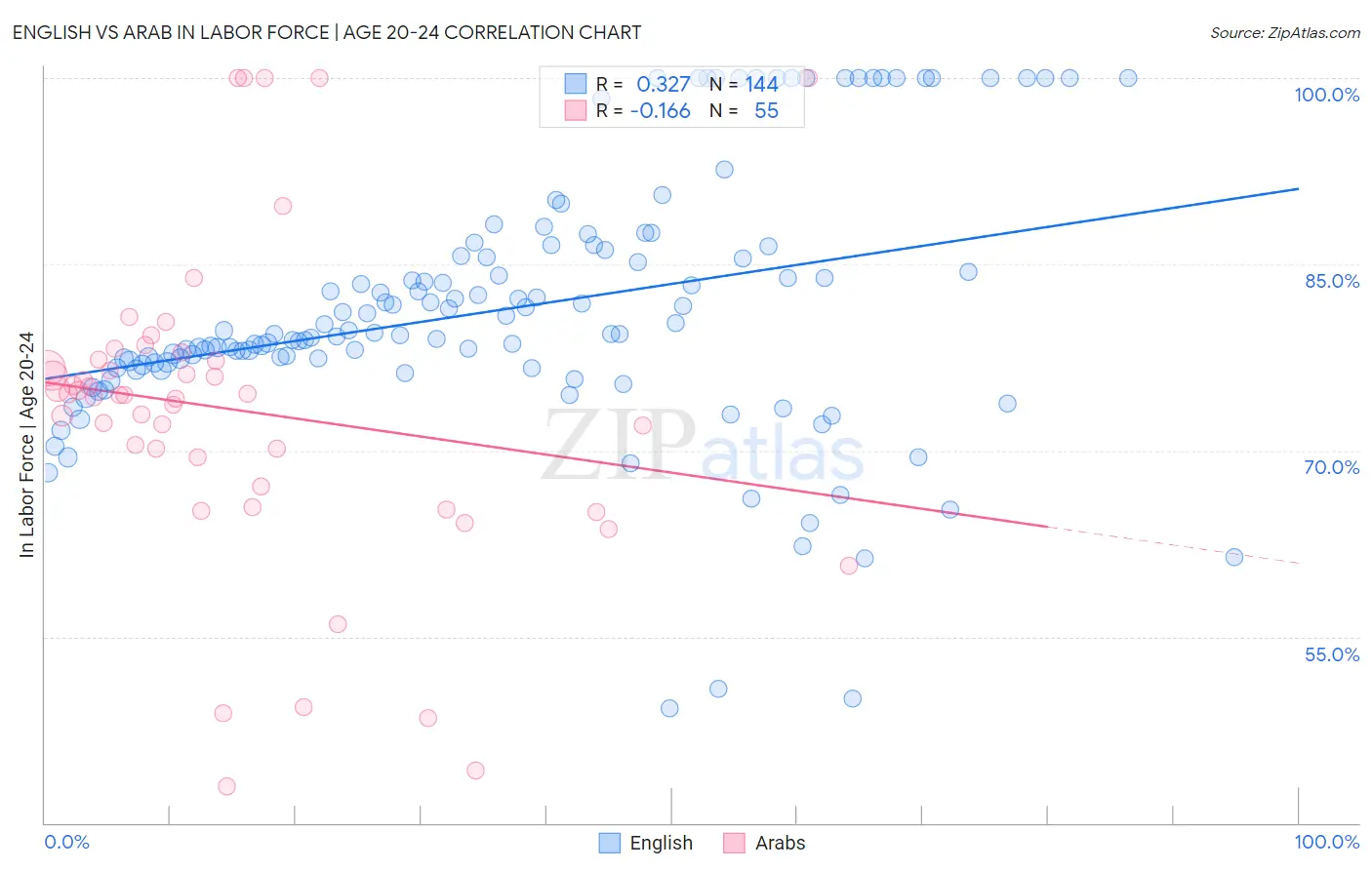 English vs Arab In Labor Force | Age 20-24