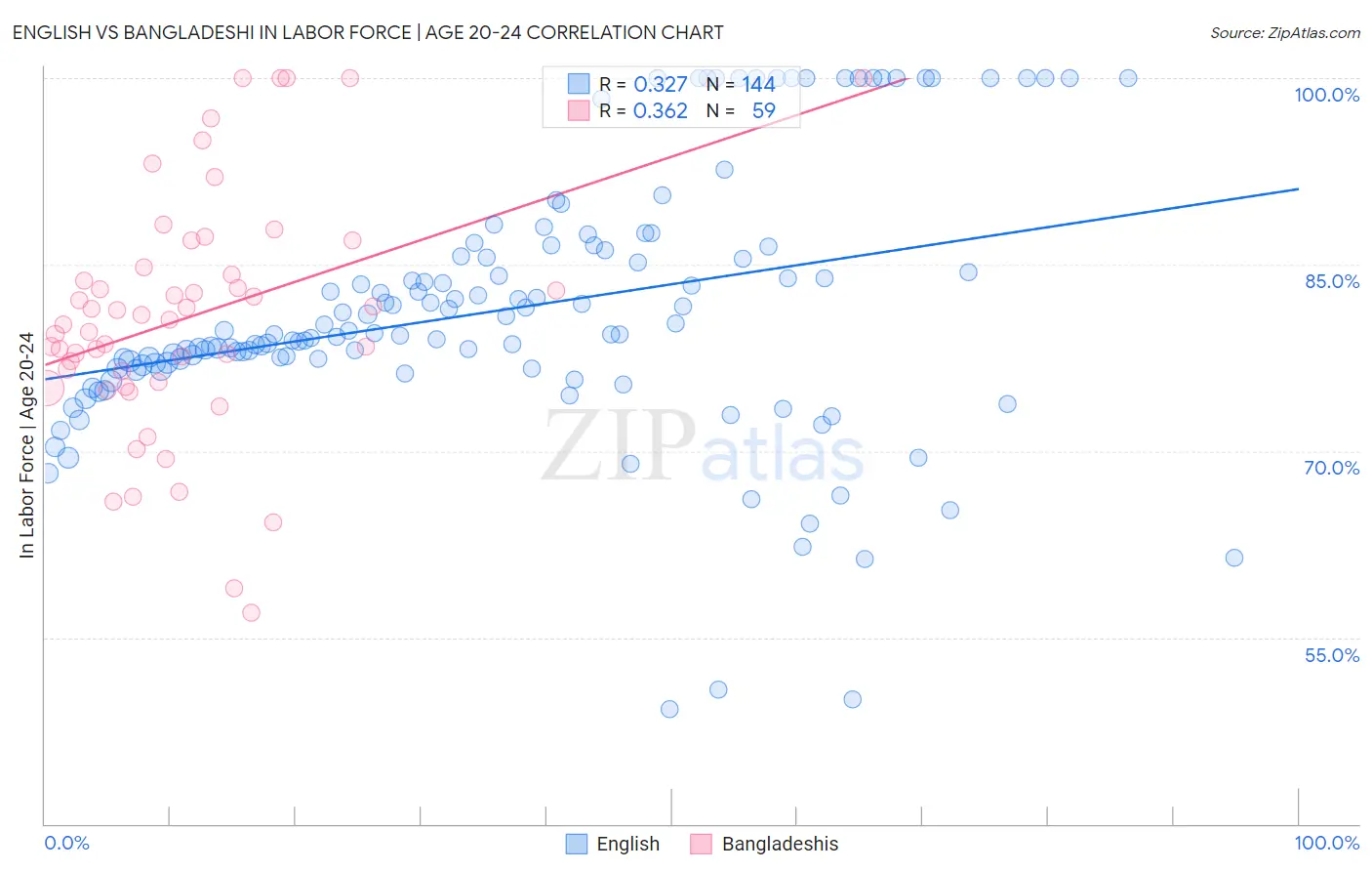 English vs Bangladeshi In Labor Force | Age 20-24