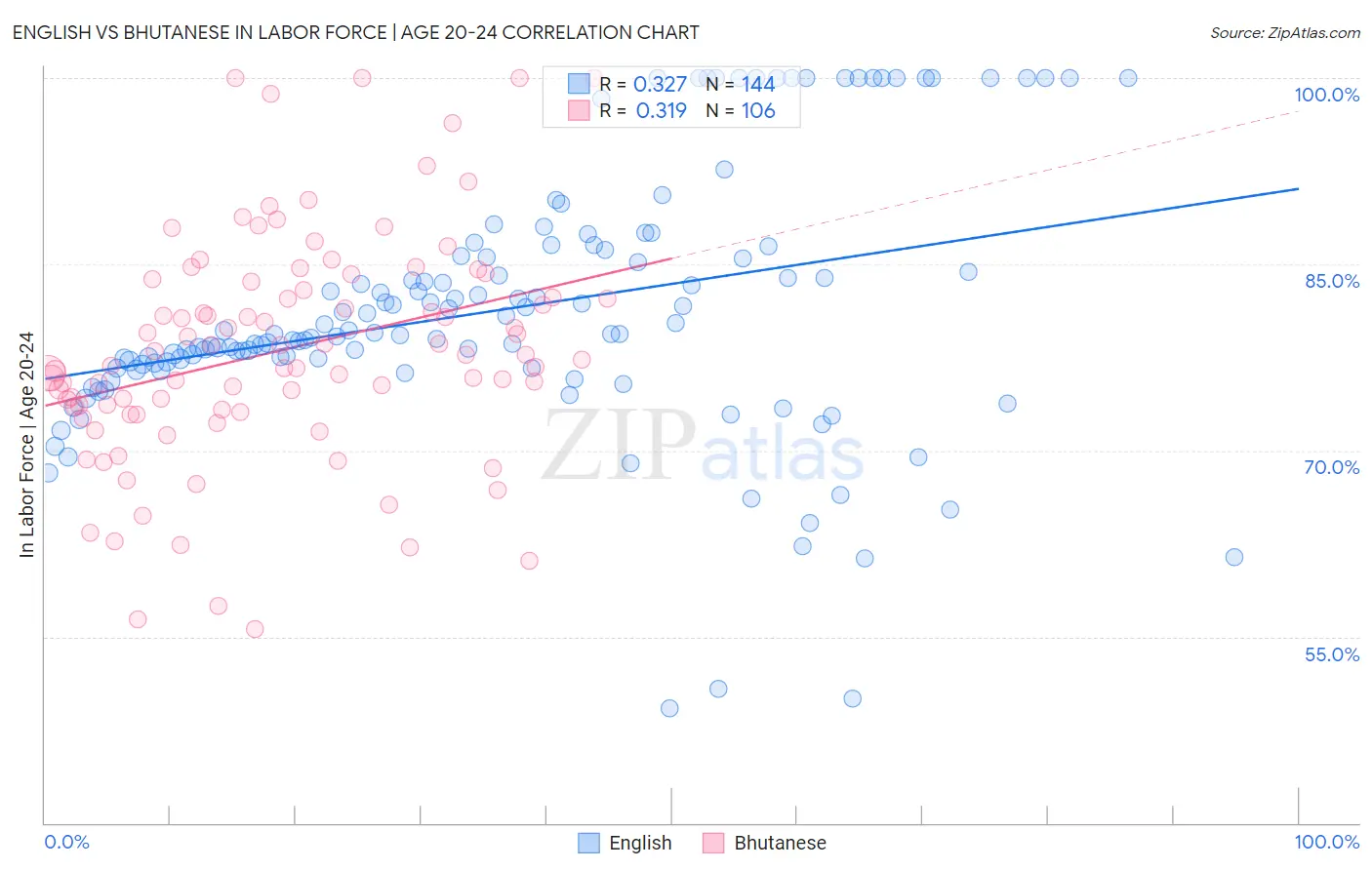 English vs Bhutanese In Labor Force | Age 20-24