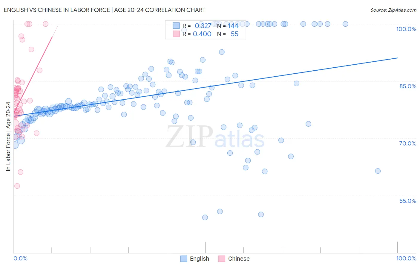English vs Chinese In Labor Force | Age 20-24