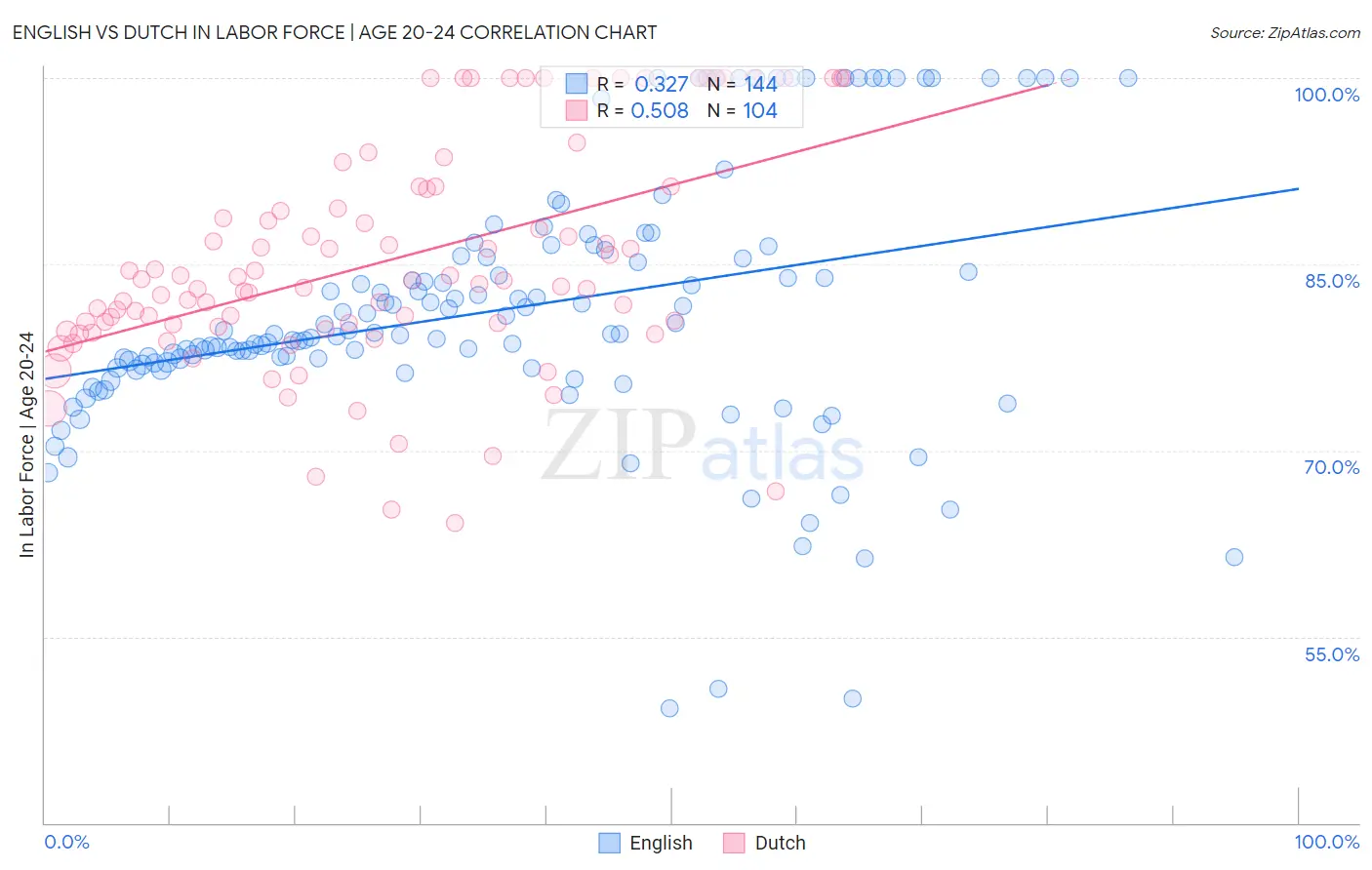 English vs Dutch In Labor Force | Age 20-24