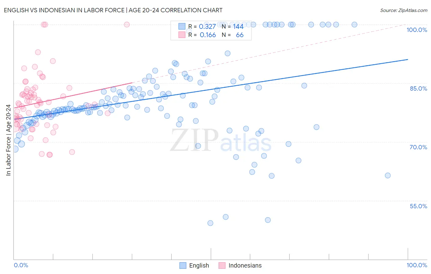 English vs Indonesian In Labor Force | Age 20-24