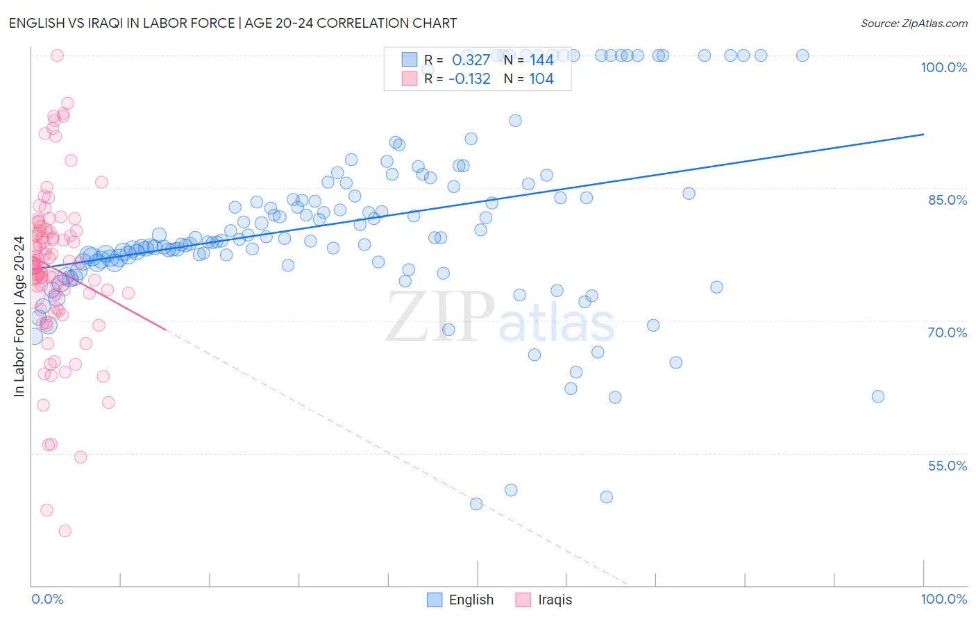 English vs Iraqi In Labor Force | Age 20-24