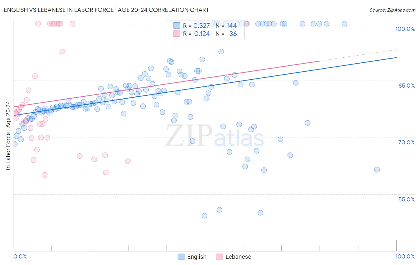English vs Lebanese In Labor Force | Age 20-24