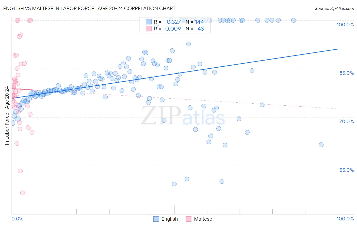 English vs Maltese In Labor Force | Age 20-24