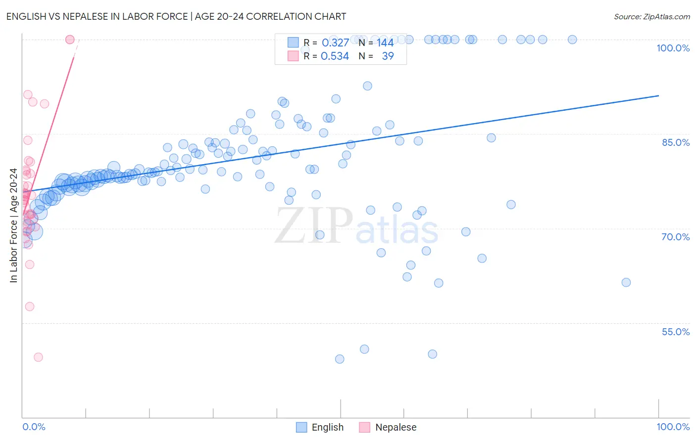 English vs Nepalese In Labor Force | Age 20-24