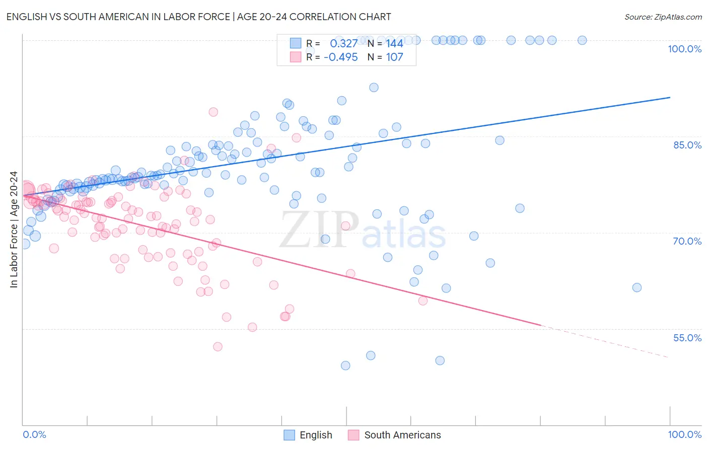 English vs South American In Labor Force | Age 20-24