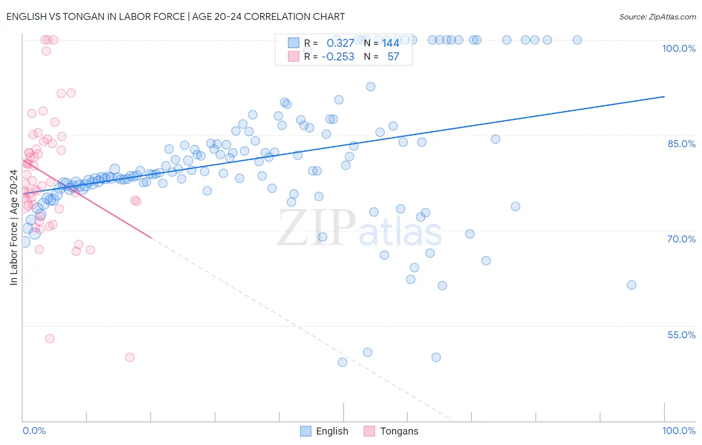 English vs Tongan In Labor Force | Age 20-24