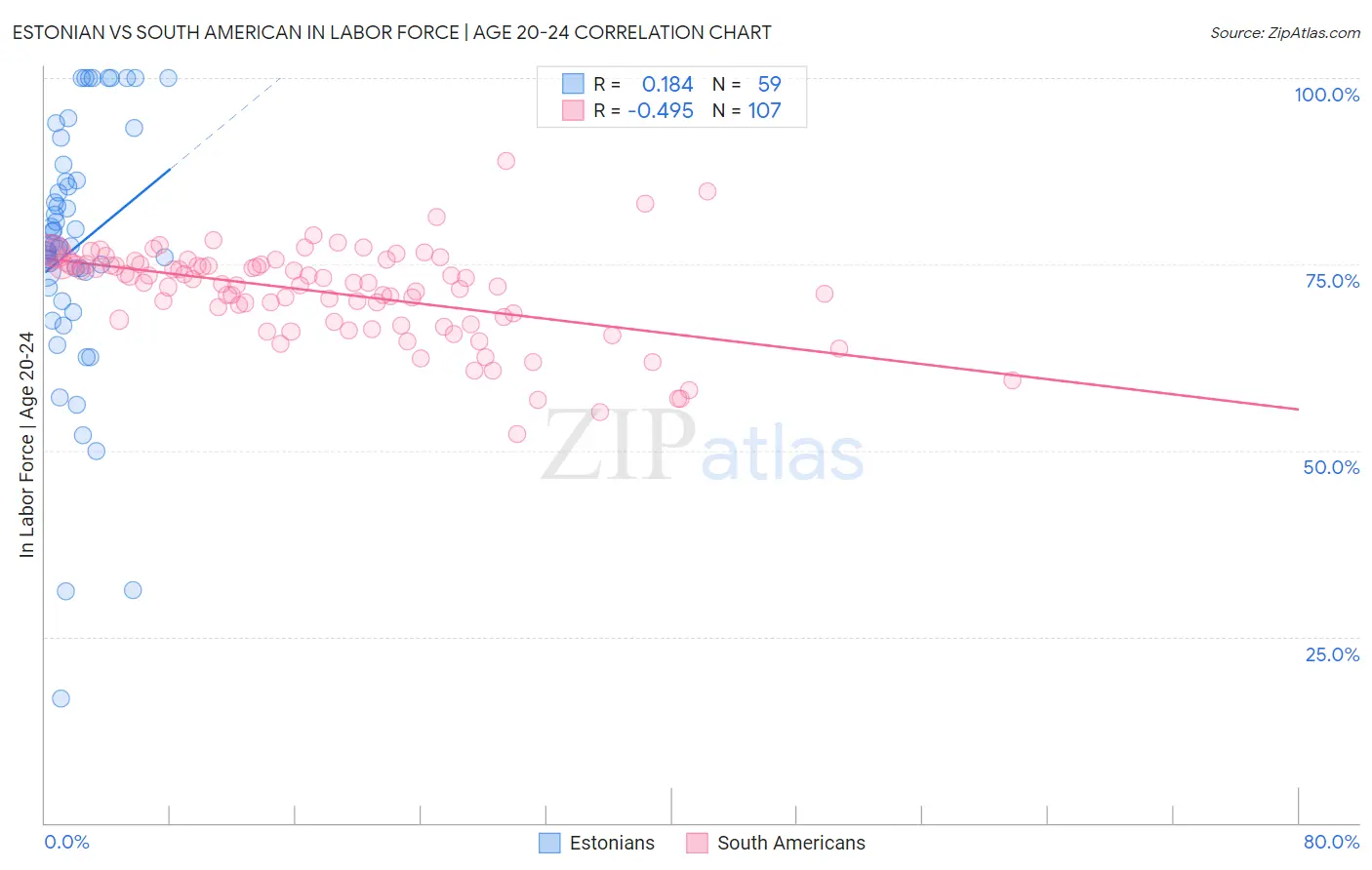 Estonian vs South American In Labor Force | Age 20-24