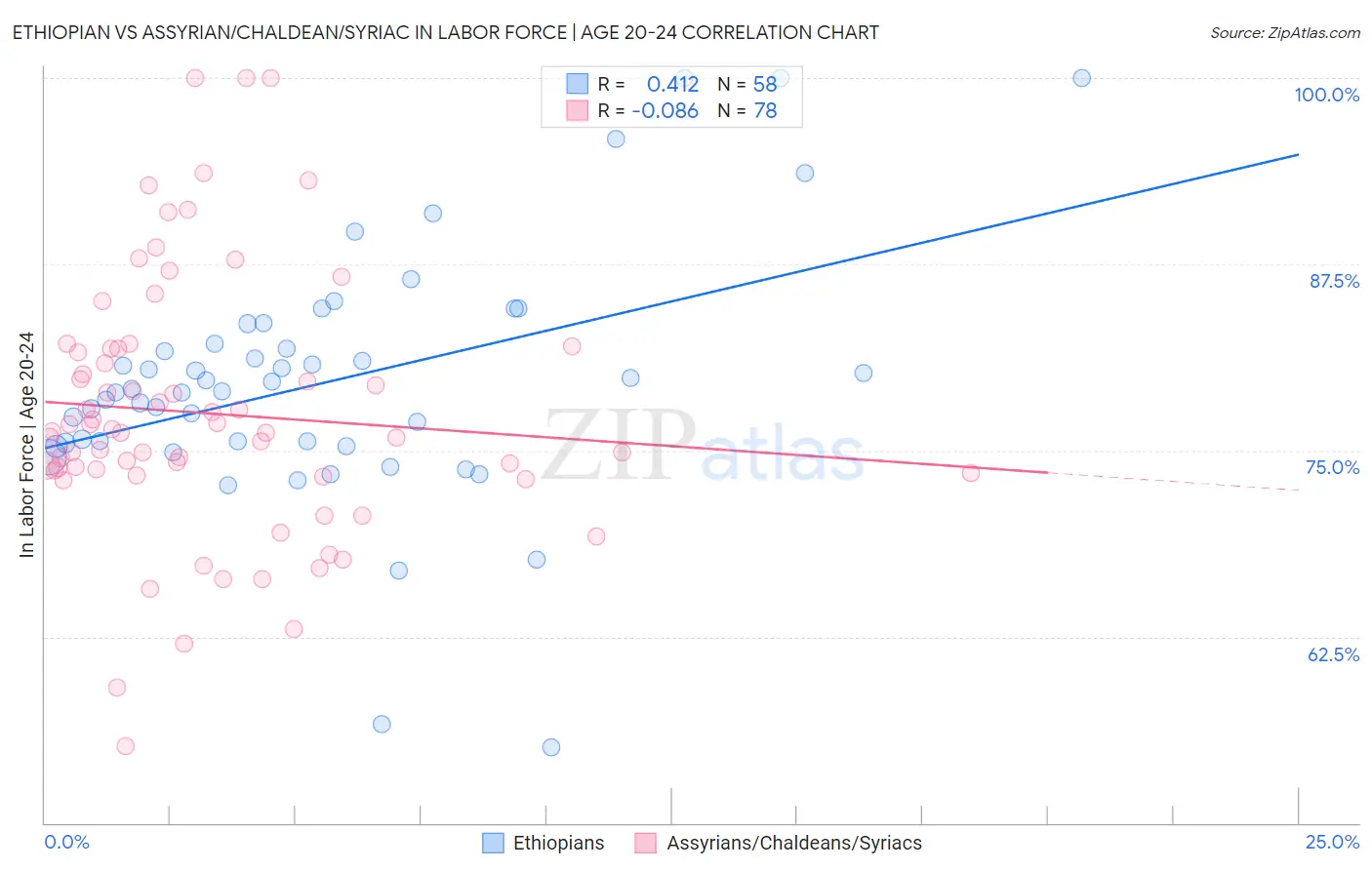 Ethiopian vs Assyrian/Chaldean/Syriac In Labor Force | Age 20-24