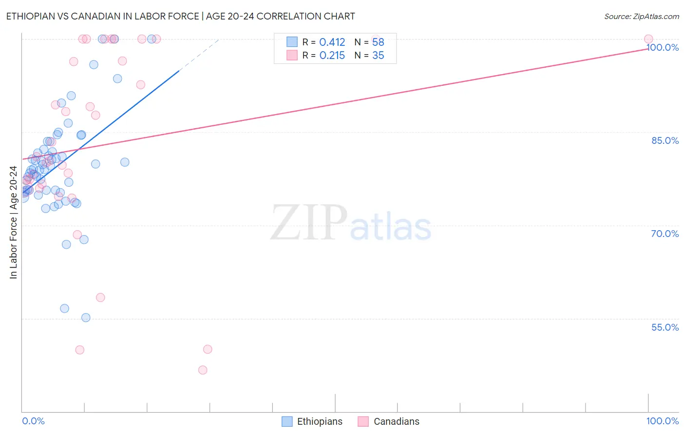 Ethiopian vs Canadian In Labor Force | Age 20-24