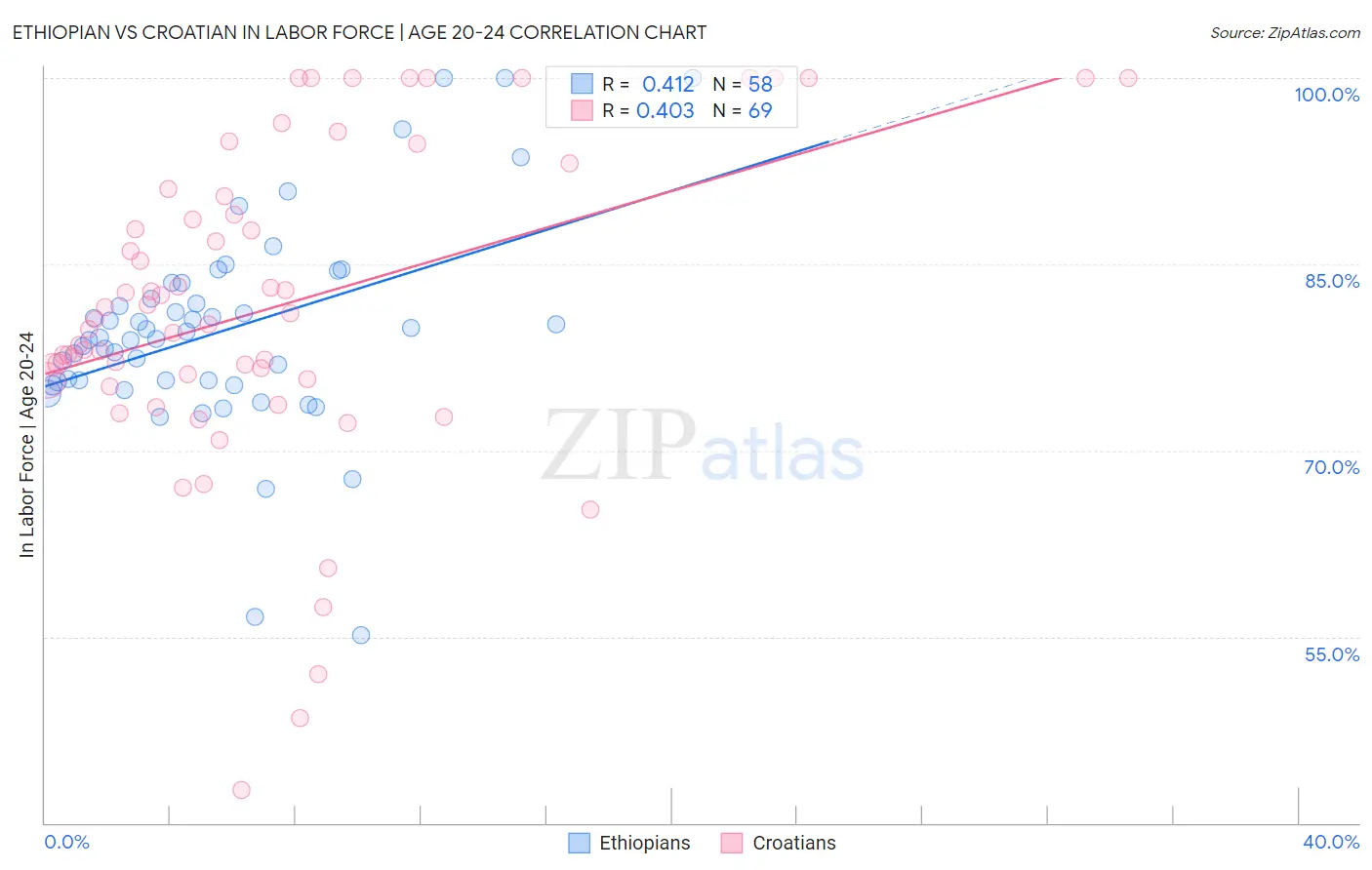 Ethiopian vs Croatian In Labor Force | Age 20-24