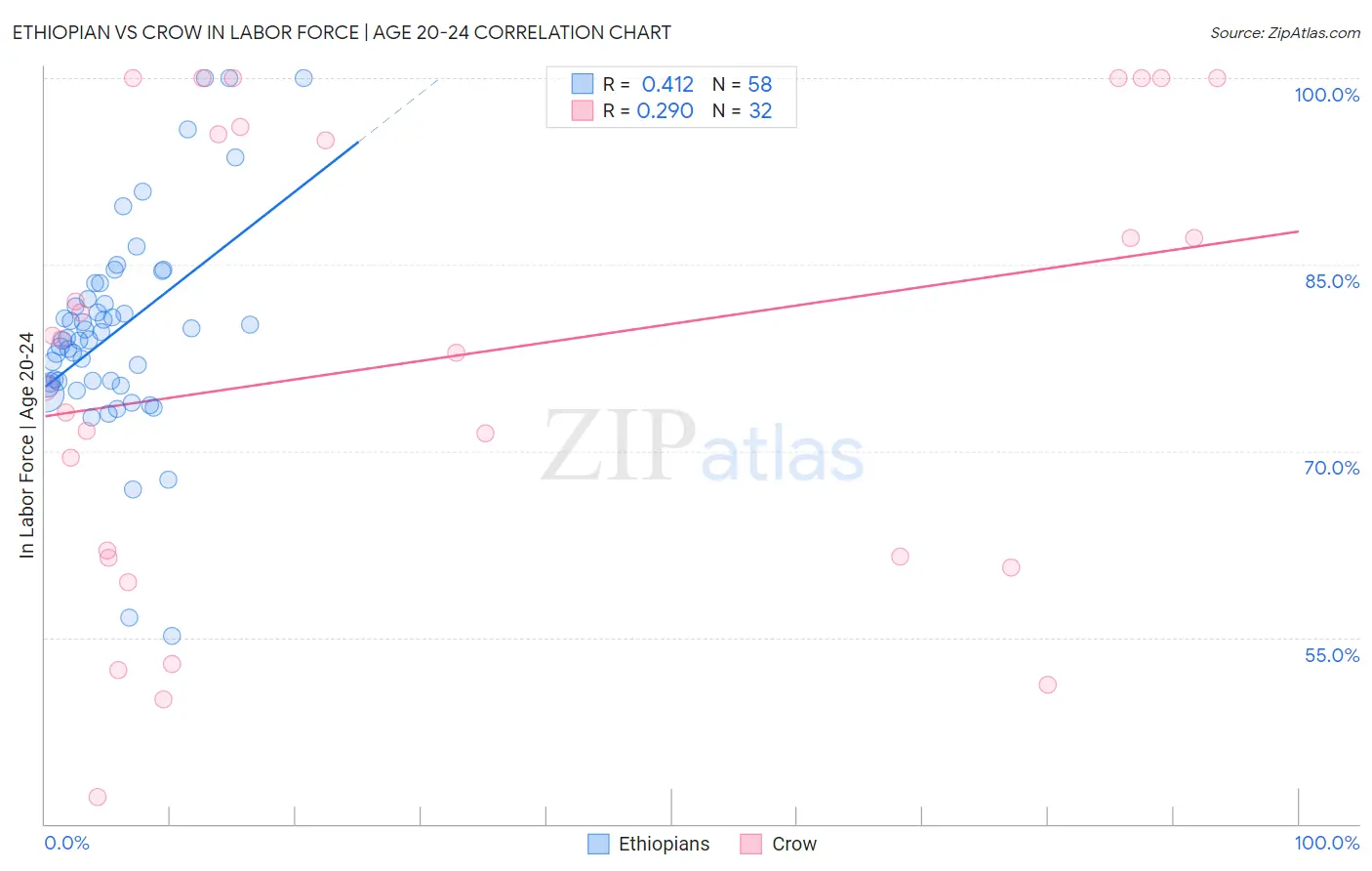 Ethiopian vs Crow In Labor Force | Age 20-24